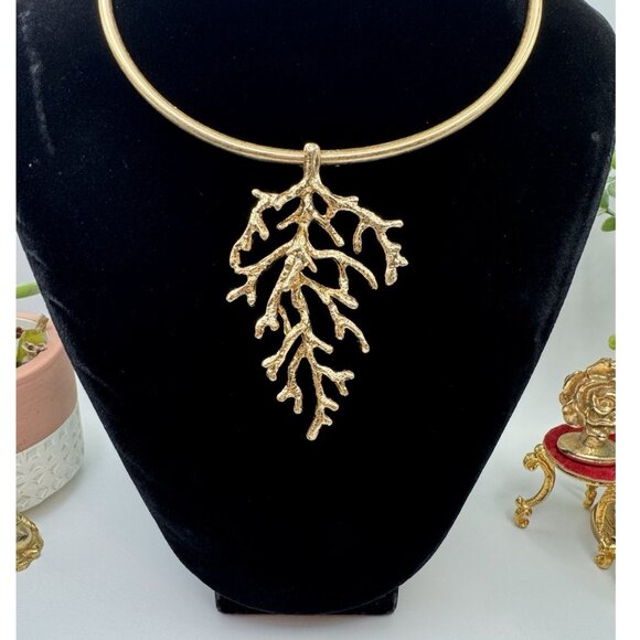 Necklace Choker Coral Leaf  Zara - Choker Collar Statement Gold Open Reef Ocean - Picture 1 of 6